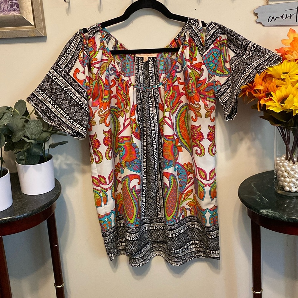 Gibson Latimer Cold Shoulder/Boho Pullover Blouse Sz Large. Great Colors.